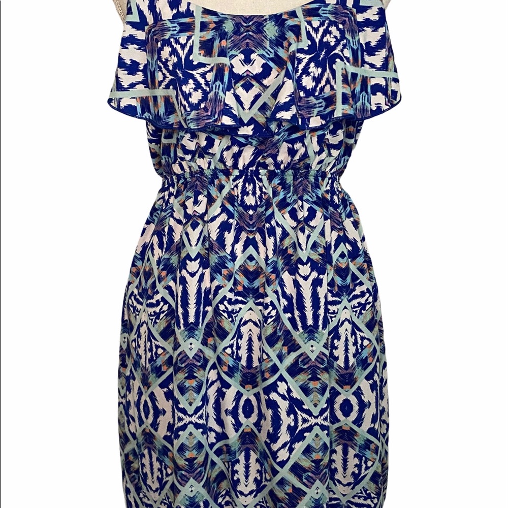 Blue and white abstract dress